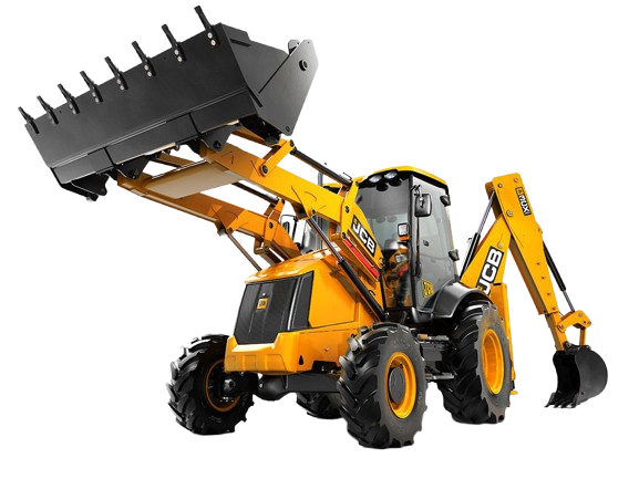 JCB backhoe loader with its bucket raised